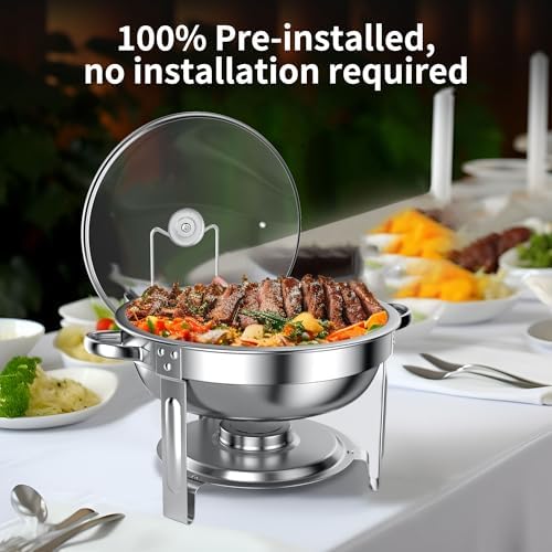 Chafing Dishes for Buffet Set: Round Catering Food Warmer with Lids in Silver, alternate view 3