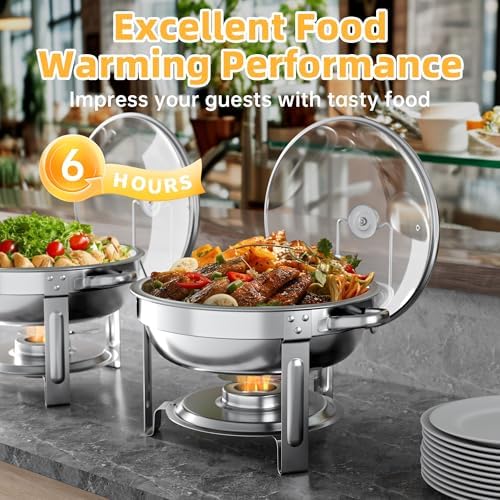 Chafing Dishes for Buffet Set: Round Catering Food Warmer with Lids in Silver, alternate view 5
