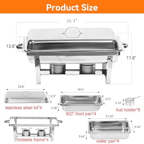 Chafing Dishes for Buffet with Full-Size Pans, 9QT Chafing Dish Sets, 304 Stainless Steel Buffet Servers and, alternate view