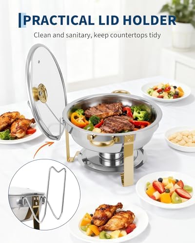 Chafing Dishes for Buffet with Glass Lid 2 Pack, 5 QT, Gold in Gold, alternate view 3