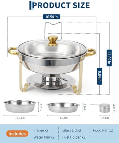 Chafing Dishes for Buffet with Glass Lid 2 Pack, 5 QT, Gold in Gold, alternate view 5