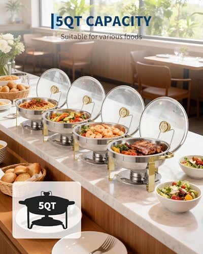 Chafing Dishes for Buffet with Glass Lid 2 Pack, 5 QT, Gold in Gold, alternate view 6