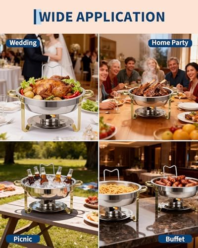 Chafing Dishes for Buffet with Glass Lid 2 Pack, 5 QT, Gold in Gold, alternate view 7