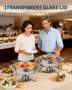 Chafing Dishes for Buffet with Glass Lid 2 Pack, 5 QT, Silver in Silver, alternate view 2