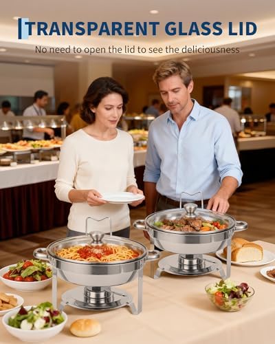 Chafing Dishes for Buffet with Glass Lid 2 Pack, 5 QT, Silver in Silver, alternate view 2