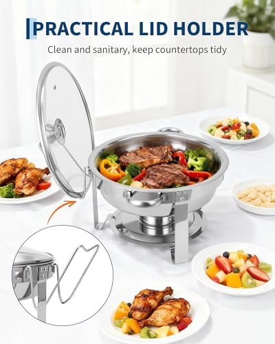 Chafing Dishes for Buffet with Glass Lid 2 Pack, 5 QT, Silver in Silver, alternate view 3