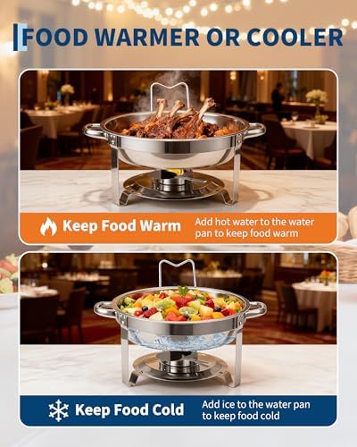 Chafing Dishes for Buffet with Glass Lid 2 Pack, 5 QT, Silver in Silver, alternate view 4