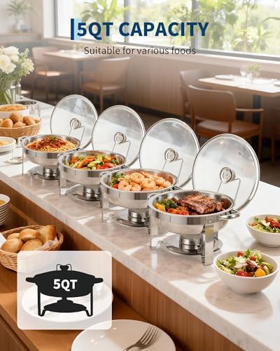 Chafing Dishes for Buffet with Glass Lid 2 Pack, 5 QT, Silver in Silver, alternate view 5