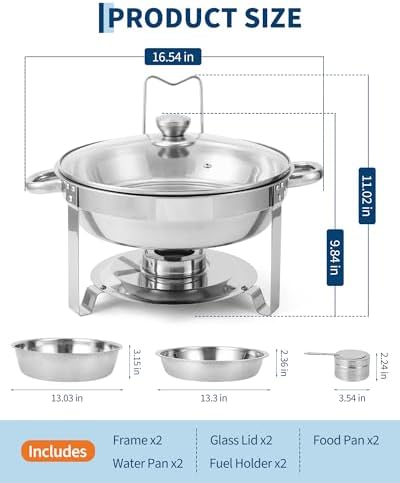 Chafing Dishes for Buffet with Glass Lid 2 Pack, 5 QT, Silver in Silver, alternate view 6