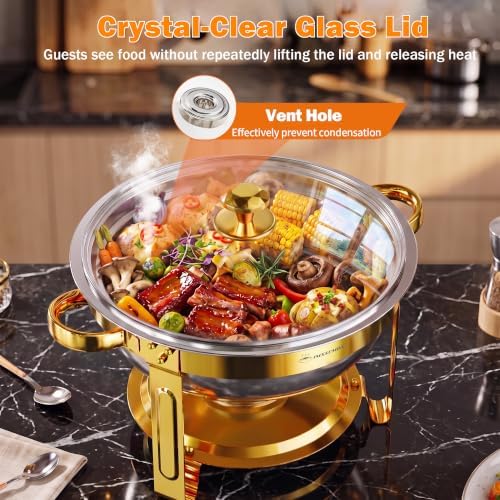 Chafing Dishes for Buffet with Glass Lid, 6.5QT 2 Pack Round, Gold in Gold, alternate view 4