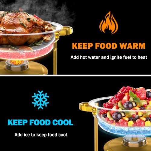 Chafing Dishes for Buffet with Glass Lid, 6.5QT 2 Pack Round, Gold in Gold, alternate view 5