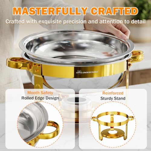 Chafing Dishes for Buffet with Glass Lid, 6.5QT 2 Pack Round, Gold in Gold, alternate view 6