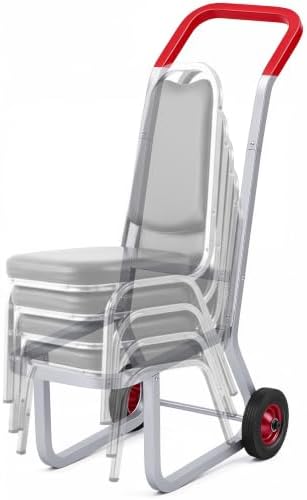 Chair Dolly for Stackable Chairs, 200 lb, 10-Chair Cart in Silver, Red
