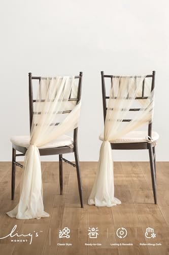 Chair Sashes, Wedding Aisle Decorations, White Beige, 16pcs, alternate view 4