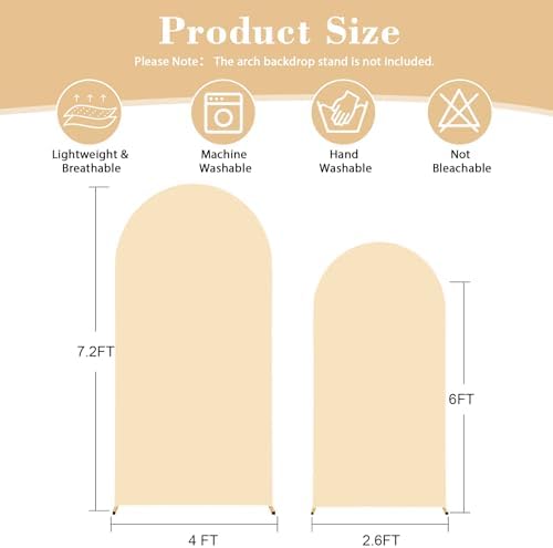 Champagne Arch Covers 2 Set 7.2 and 6ft Champagne Arch Backdrop Cover Spandex Fitted Wedding Arch Stand Covers, alternate