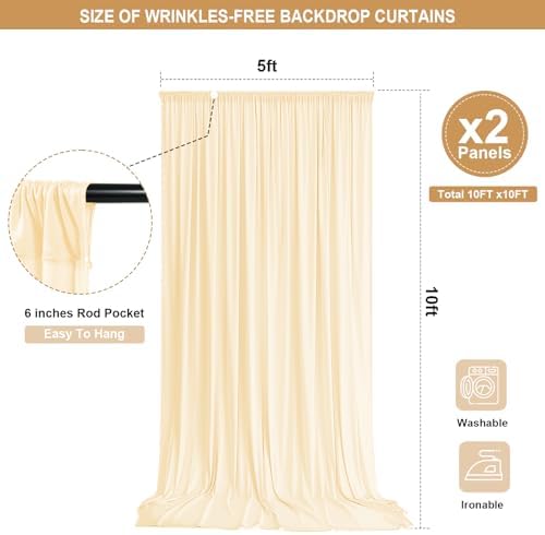Champagne Backdrop Curtain - 10x10FT Back Drop Curtains for Parties Wrinkle-Free Soft Polyester Backdrop Wedding, alternate