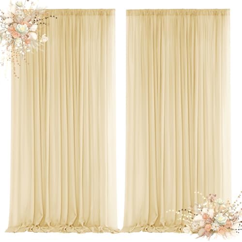 Champagne Backdrop Curtains for Parties, Chiffon Photo Backdrop Drapes 2 Panels 5x10FT Sheer Outdoor Curtain for