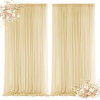 Champagne Backdrop Curtains for Parties, Chiffon Photo Backdrop Drapes 2 Panels 5x10FT Sheer Outdoor Curtain for