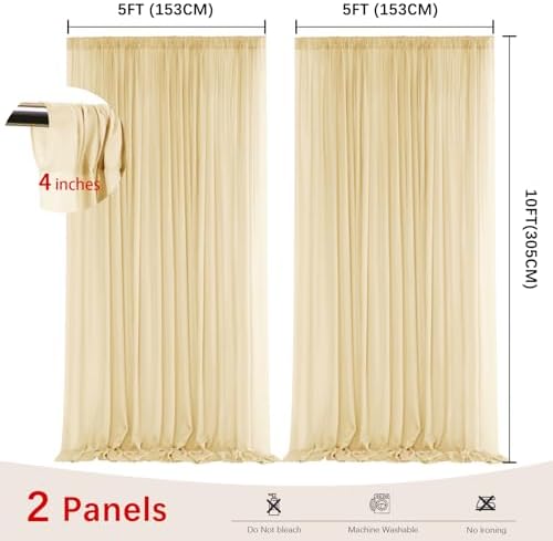Champagne Backdrop Curtains for Parties, Chiffon Photo Backdrop Drapes 2 Panels 5x10FT Sheer Outdoor Curtain for, alternate