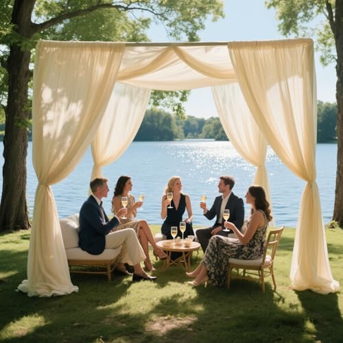 Champagne Backdrop Curtains for Parties, Chiffon Photo Backdrop Drapes 2 Panels 5x10FT Sheer Outdoor Curtain for, alternate