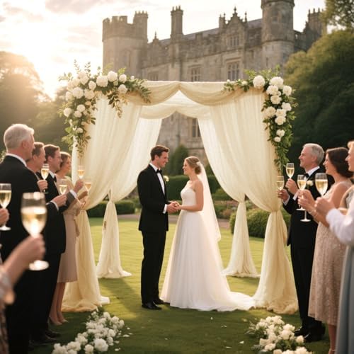 Champagne Backdrop Curtains for Parties, Chiffon Photo Backdrop Drapes 2 Panels 5x10FT Sheer Outdoor Curtain for, alternate
