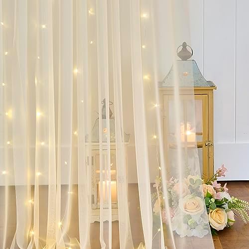Champagne Backdrop Curtains with Lights String for Wedding Parties 10×10ft Sheer Tulle Backdrop Curtain for, alternate view 6