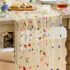 Champagne Embroidery Daisy Gauze Table Runner 59x120 Inch 10FT in 59" x 120" in Champagne