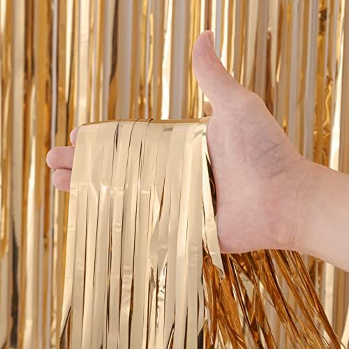 Champagne Foil Fringe Backdrop Curtains, 3.3x8.2ft, 3 Pack in 39.6" × 98.4" in 22 Champagne, alternate view 2