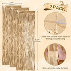 Champagne Foil Fringe Backdrop Curtains, 3.3x8.2ft, 3 Pack in 39.6" × 98.4" in 22 Champagne, alternate view 3