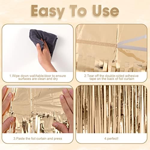 Champagne Foil Fringe Backdrop Curtains, 3.3x8.2ft, 3 Pack in 39.6" × 98.4" in 22 Champagne, alternate view 4