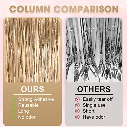 Champagne Foil Fringe Backdrop Curtains, 3.3x8.2ft, 3 Pack in 39.6" × 98.4" in 22 Champagne, alternate view 5