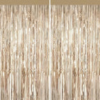 Champagne Gold Metallic Fringe Curtains 2 Pack, Tinsel Backdrop for Parties
