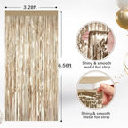 Champagne Gold Metallic Fringe Curtains 2 Pack, Tinsel Backdrop for Parties, alternate view 2