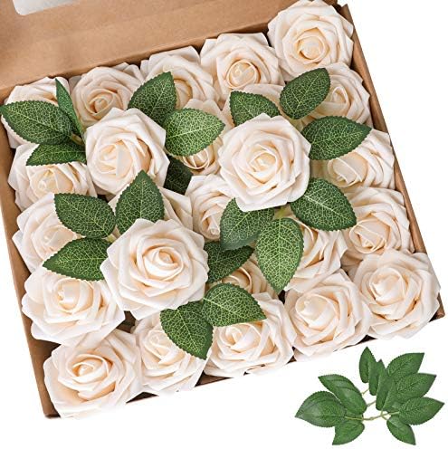 Champagne Rose 100pcs Real Looking Artificial Flowers w/Stem in Champagne