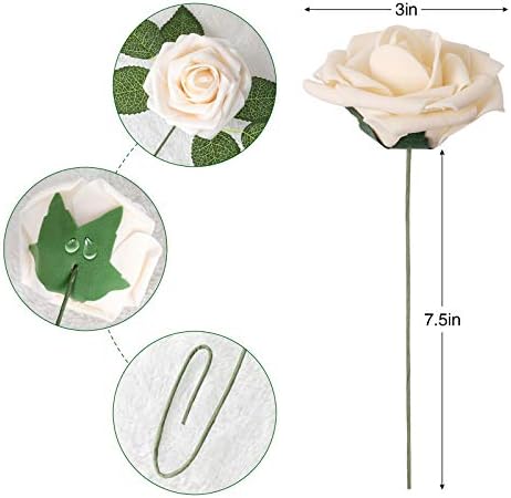 Champagne Rose 100pcs Real Looking Artificial Flowers w/Stem in Champagne, alternate view 3