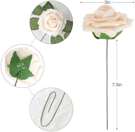 Champagne Rose 25pcs Real Looking Artificial Flowers w/Stem in Champagne, alternate view 3