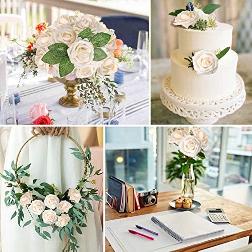 Champagne Rose 25pcs Real Looking Artificial Flowers w/Stem in Champagne, alternate view 4