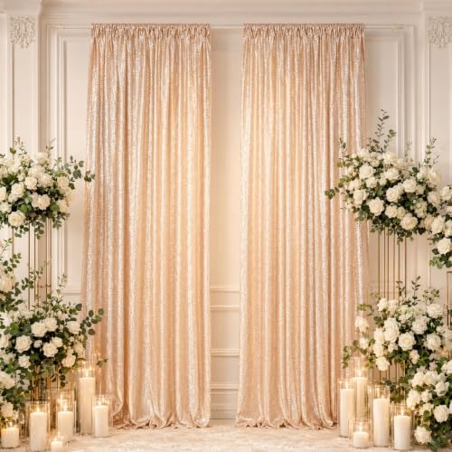 Champagne Sequin Backdrop 2 Panels 4x7FT Sequin Curtains in 4FTx7FTx2PC in Champagne