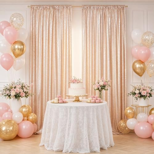 Champagne Sequin Backdrop 2 Panels 4x7FT Sequin Curtains in 4FTx7FTx2PC in Champagne, alternate view 2