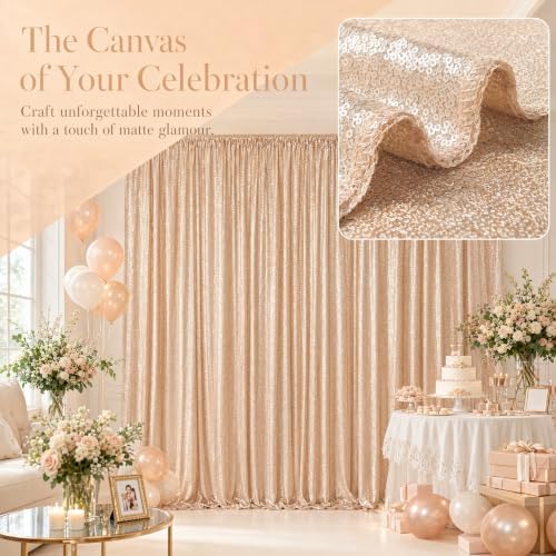 Champagne Sequin Backdrop 2 Panels 4x7FT Sequin Curtains in 4FTx7FTx2PC in Champagne, alternate view 4