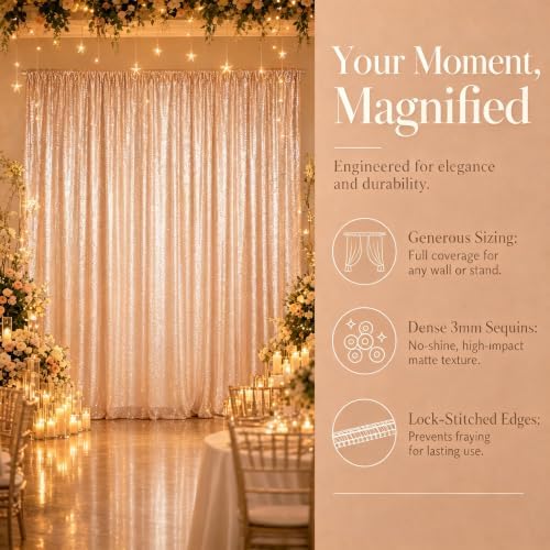 Champagne Sequin Backdrop 2 Panels 4x7FT Sequin Curtains in 4FTx7FTx2PC in Champagne, alternate view 5
