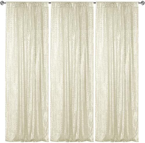 Champagne Sequin Backdrop Curtain 3 Panels 2FTx8FT Glitter Champagne Background Drapes Sparkle Photography