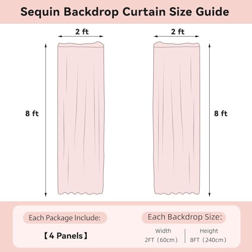 Champagne Sequin Backdrop Curtain 4 Panels 2FTx8FT Glitter Champagne Background Drapes Sparkle Photography, alternate view 7