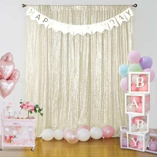 Champagne Sequin Backdrop Curtain 6 Panels 2FTx8FT Glitter Champagne Background Drapes Sparkle Photography, alternate view 7