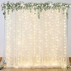 Champagne Sheer Backdrop Curtain with Lights String for Parites Wedding 20×10ft Tulle Backdrop Curtains for