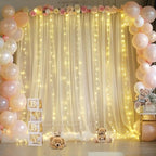 Champagne Sheer Backdrop Curtain with Lights String for Parites Wedding 20×10ft Tulle Backdrop Curtains for, alternate view 2