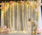 Champagne Sheer Backdrop Curtain with Lights String for Parites Wedding 20×10ft Tulle Backdrop Curtains for, alternate view 4