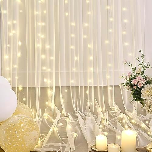Champagne Sheer Backdrop Curtain with Lights String for Parites Wedding 20×10ft Tulle Backdrop Curtains for, alternate view 5