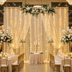 Champagne Sheer Backdrop Curtain with Lights String for Parites Wedding 20×10ft Tulle Backdrop Curtains for, alternate view 6