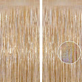 Champagne Tinsel Foil Fringe Curtain, 2 Pack 3.3 x 8.2 Ft Metallic Glitter Curtains Backdrop Streamers